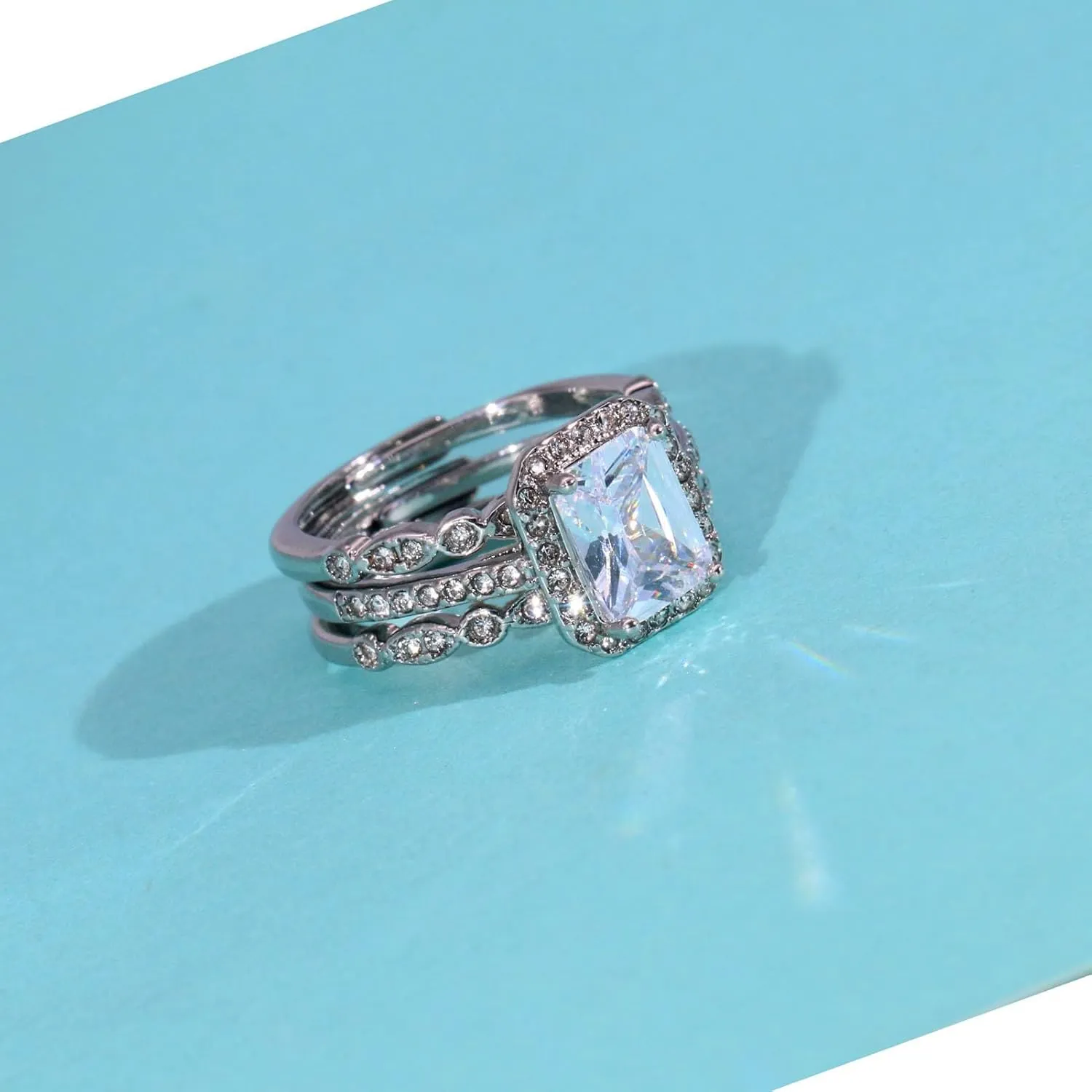 ringheart Couple Rings 4pcs Matching Rings 1ct AAA CZ White Gold Plated Women Wedding Ring Sets for Him and Her