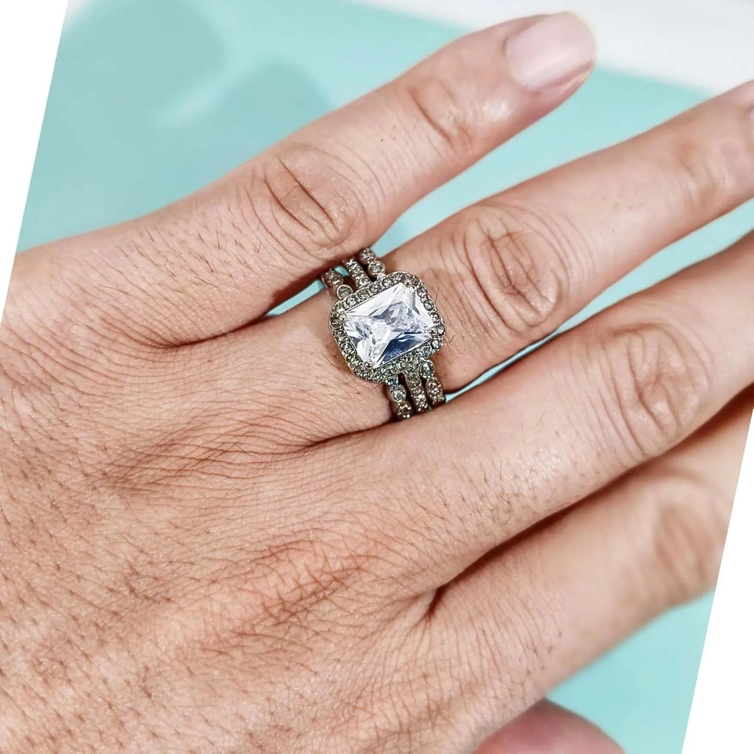 ringheart Couple Rings 4pcs Matching Rings 1ct AAA CZ White Gold Plated Women Wedding Ring Sets for Him and Her