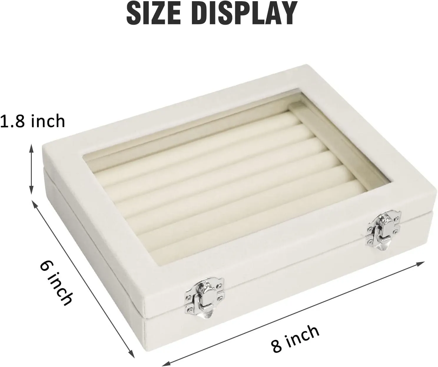 Rings Organizer Tray 7 Slots Velvet Jewelry Earring Storage Box with Transparent lid Jewelry Display Case for Girls Wife Mom Women (Beige)