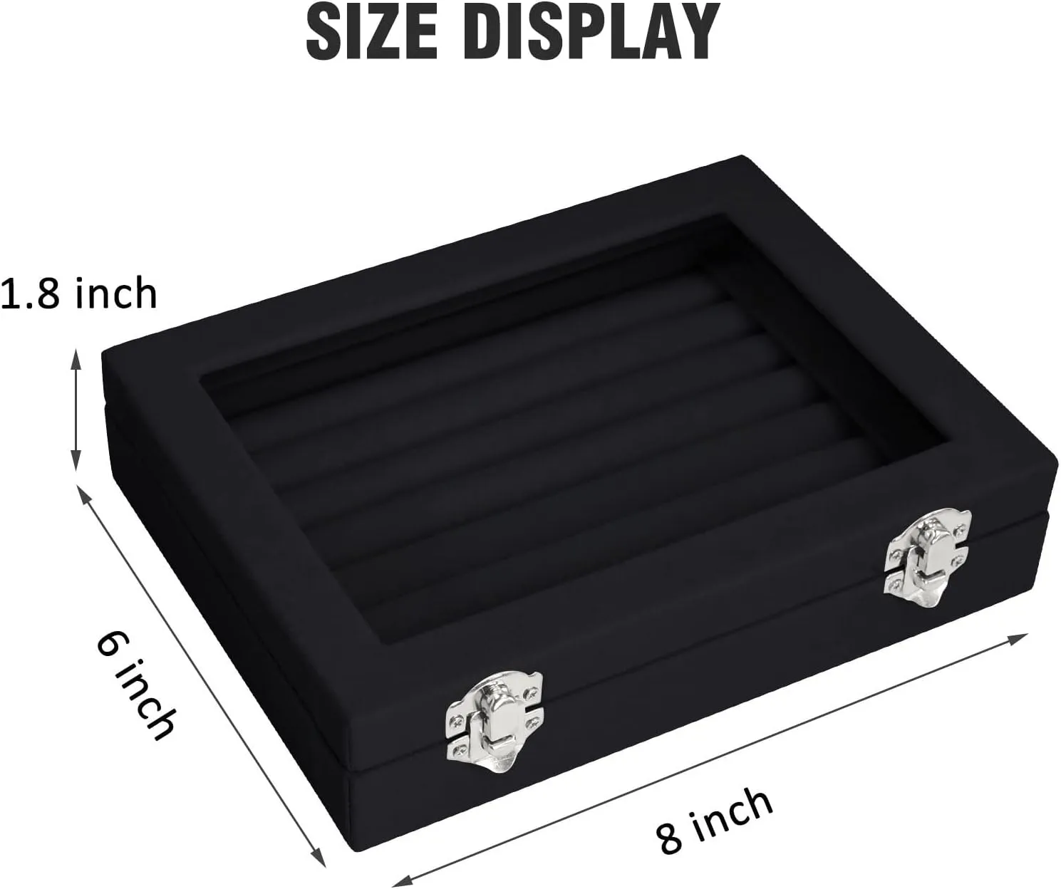 Rings Organizer Tray 7 Slots Velvet Jewelry Earring Storage Box with Transparent lid Jewelry Display Case for Girls Wife Mom Women (Black)