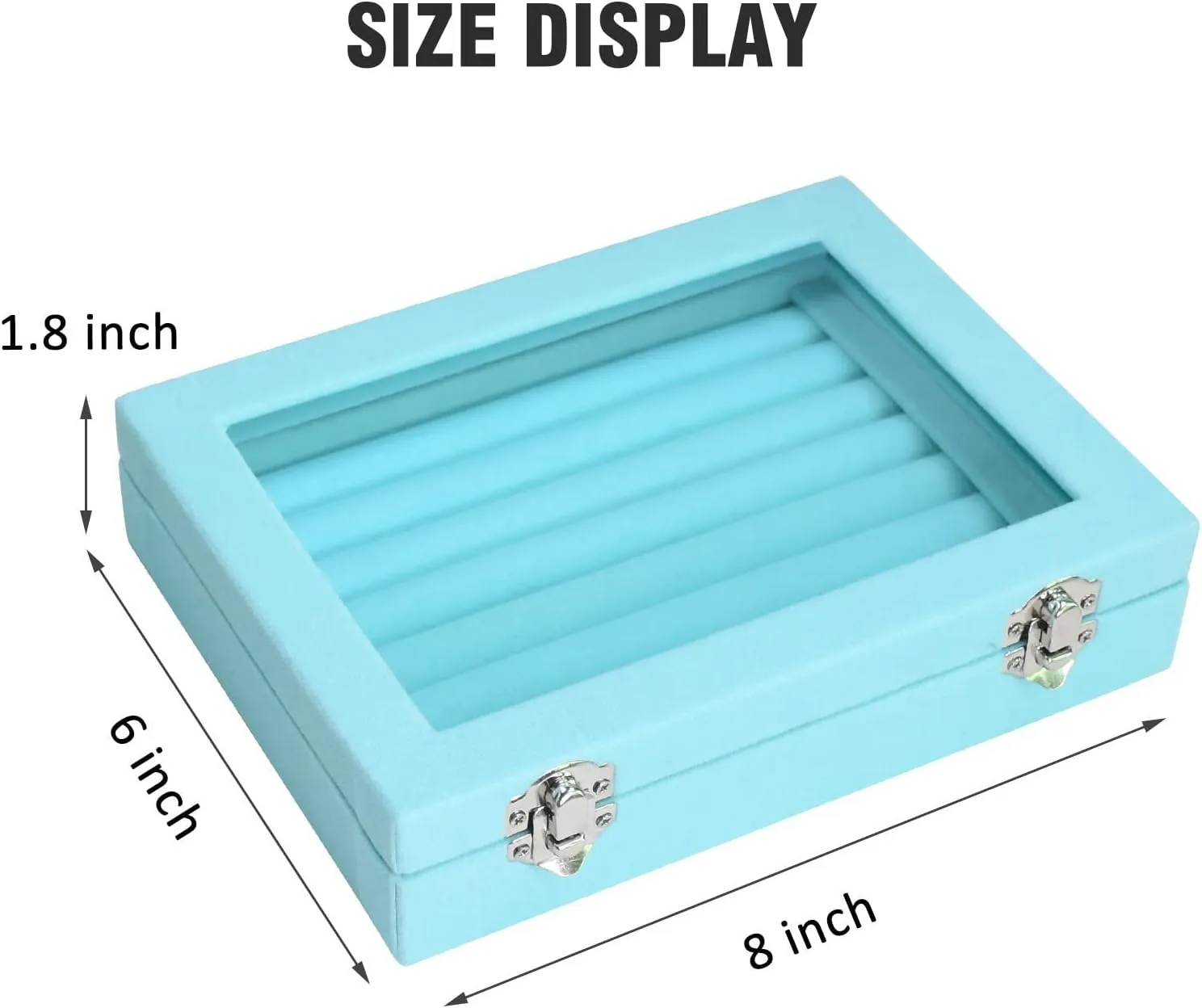 Rings Organizer Tray 7 Slots Velvet Jewelry Earring Storage Box with Transparent lid Jewelry Display Case for Girls Wife Mom Women (Light Blue)