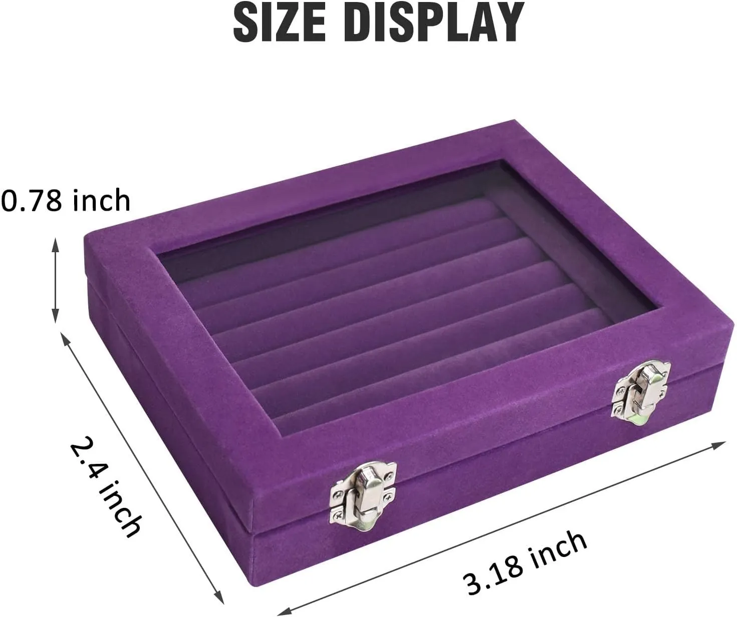 Rings Organizer Tray 7 Slots Velvet Jewelry Earring Storage Box with Transparent lid Jewelry Display Case for Girls Wife Mom Women (Purple)
