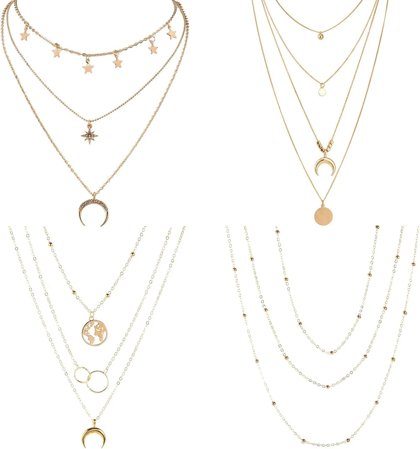 RINHOO FRIENDSHIP 4-6Pcs Multiple Layered Choker Necklace for Women With Moon Star Coin Multilayer Y Pendant Necklaces Set