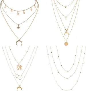 RINHOO FRIENDSHIP 4-6Pcs Multiple Layered Choker Necklace for Women With Moon Star Coin Multilayer Y Pendant Necklaces Set