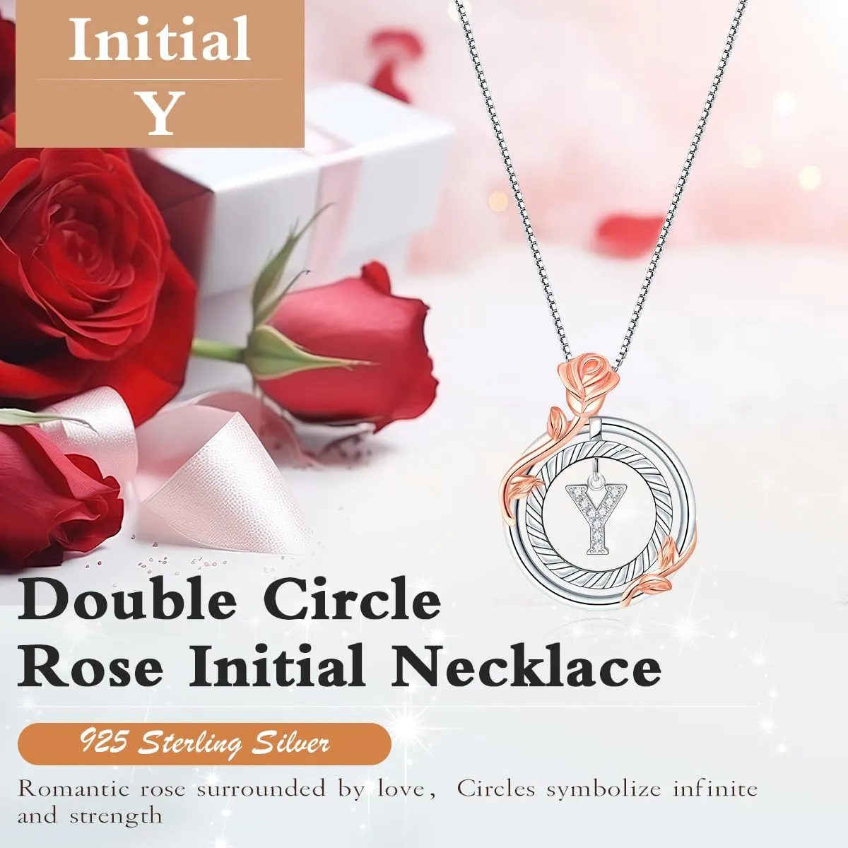RIVIKO Graduation Gifts for Her,925 Sterling Silver Rose Circle Initial Necklaces,Initial Letter Pendant Necklaces Personalized Jewelry Anniversary Christmas Birthday Gifts for Her Mom Wife Girlfriend