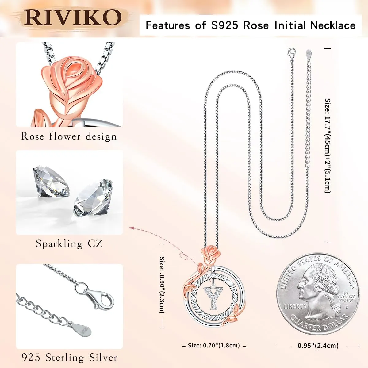 RIVIKO Graduation Gifts for Her,925 Sterling Silver Rose Circle Initial Necklaces,Initial Letter Pendant Necklaces Personalized Jewelry Anniversary Christmas Birthday Gifts for Her Mom Wife Girlfriend