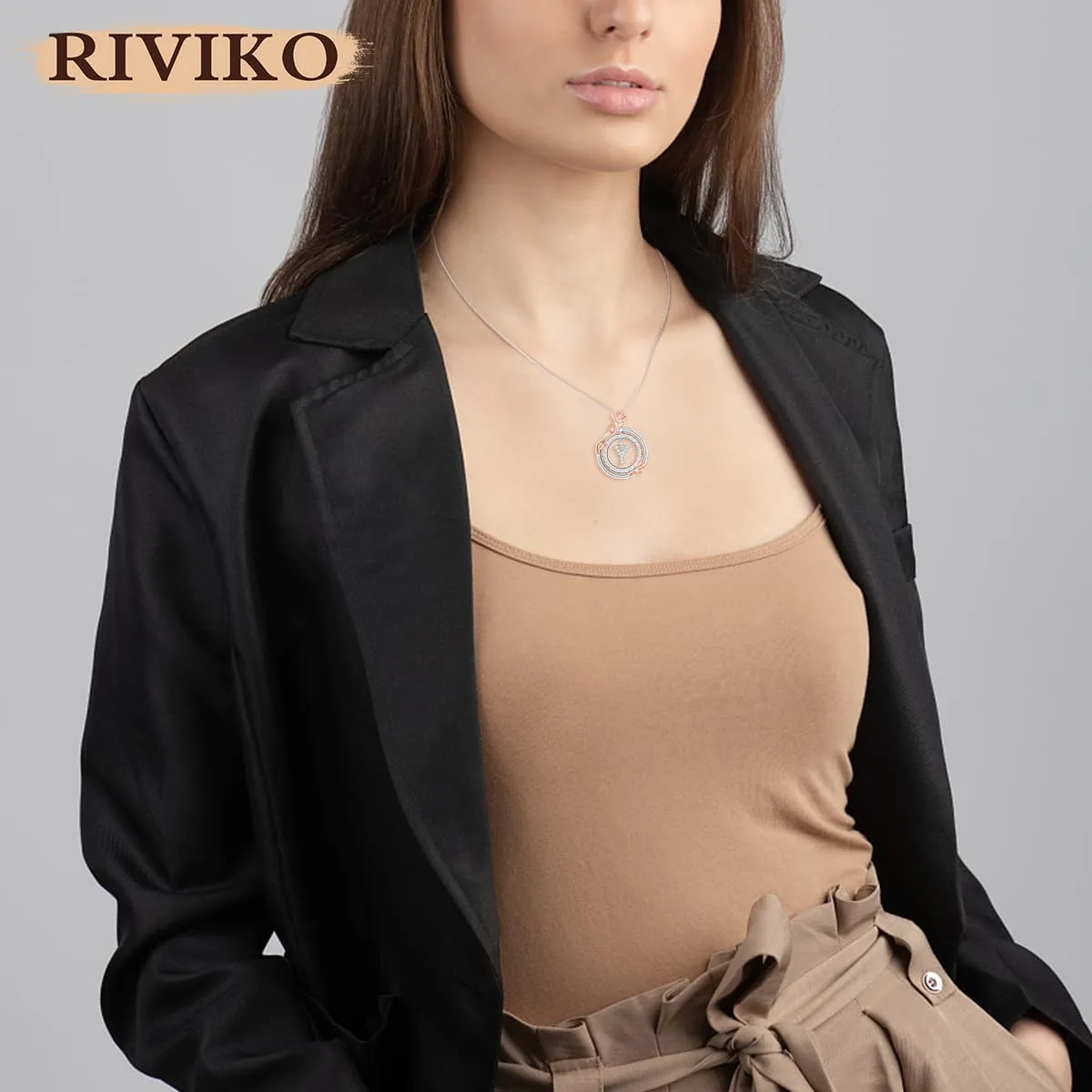 RIVIKO Graduation Gifts for Her,925 Sterling Silver Rose Circle Initial Necklaces,Initial Letter Pendant Necklaces Personalized Jewelry Anniversary Christmas Birthday Gifts for Her Mom Wife Girlfriend