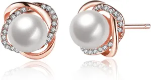 Rockyu Women's Earrings, Popular, Pearl Earrings, Adult, Small, Brand, Simple, Stud Earrings, Hypoallergenic, 18K Gold Plated, 5A, Zirconia Earrings, Women's Accessories