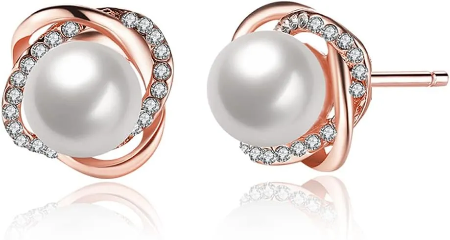 Rockyu Women's Earrings, Popular, Pearl Earrings, Adult, Small, Brand, Simple, Stud Earrings, Hypoallergenic, 18K Gold Plated, 5A, Zirconia Earrings, Women's Accessories