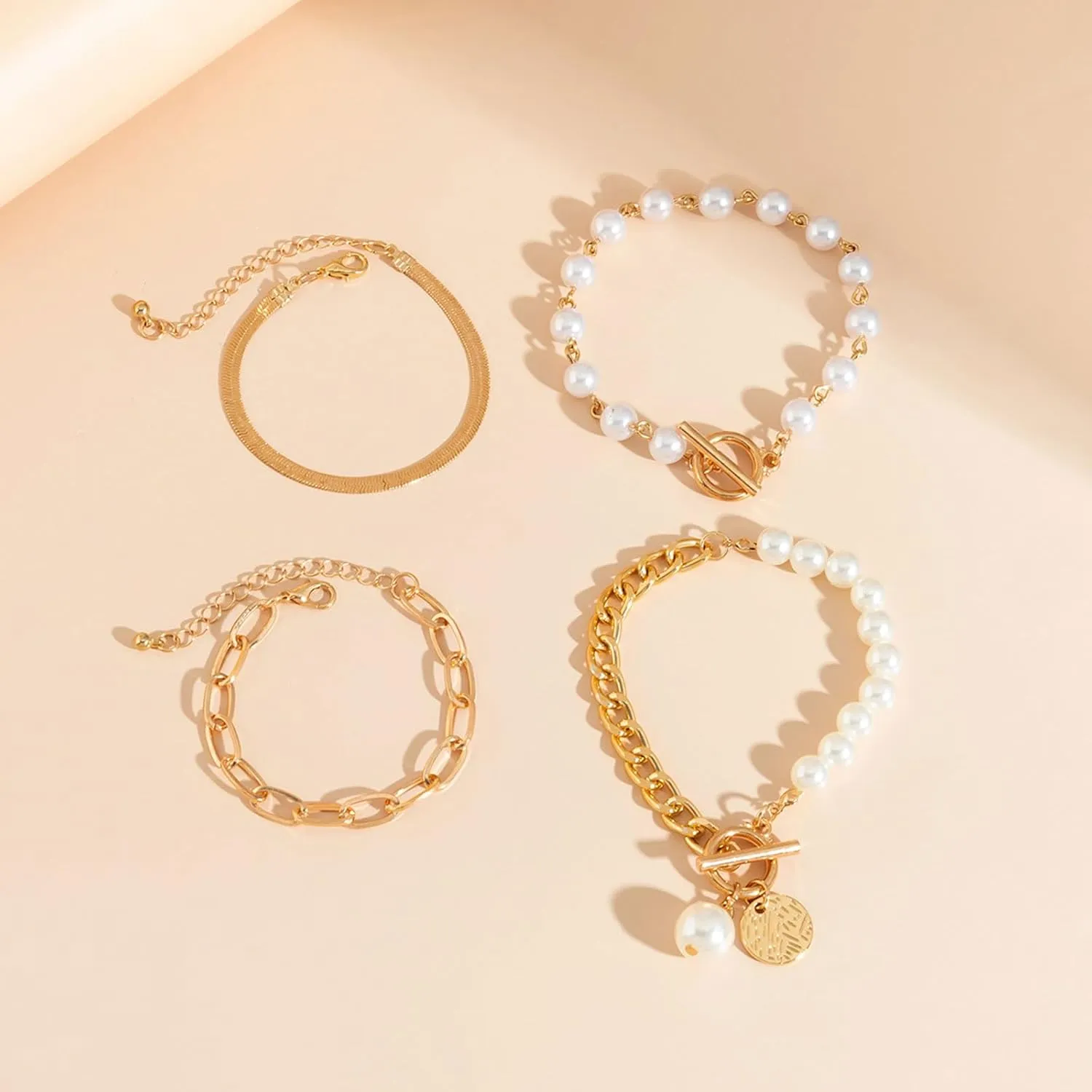 Roe Dolph Gold Bracelet Stack Gold Chunky Bracelets Stackable Chain Link Rhinestone Tennis Pearl Jewelry Trendy Stuff for Women