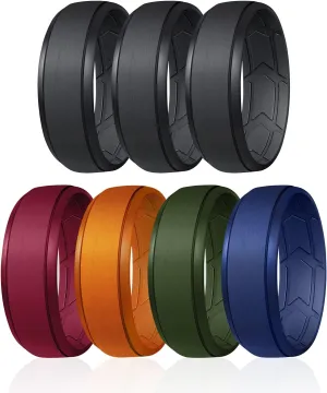 ROQ Breathable Silicone Rings for Men - Inner Arrow Shape Grooves for Enhanced Breathability - Classic Mens Silicone Rubber Wedding Ring Band - Black, Blue, Green, Orange, Bordeaux Colors - Size 8