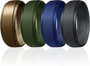ROQ Breathable Silicone Rings for Men - Inner Arrow Shape Grooves for Enhanced Breathability - Classic Mens Silicone Rubber Wedding Ring Band - Black, Dark Green, Blue, Bronze Colors - Size 11