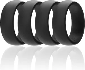 ROQ Silicone Rubber Wedding Ring for Men, Comfort Fit, Breathable Rubber Engagement Band, Men's Wedding Band, 8mm Wide 2mm Thick, Dome Solid, 4 Pack, Black, Size 11