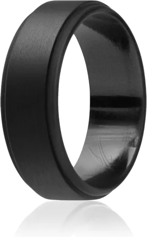 ROQ Silicone Rubber Wedding Ring for Men, Comfort Fit, Men's Wedding Band, Breathable Rubber Engagement Band, 8mm Wide 2mm Thick, Step Edge, Single, Black, Size 9
