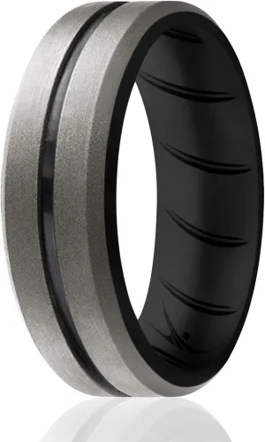 ROQ Silicone Rubber Wedding Ring for Men, Comfort Fit, Men's Wedding Band, Breathable Rubber Wedding Ring, 8mm Wide 2mm Thick, Engraved Middle Line, Multi Packs, Multi Colors