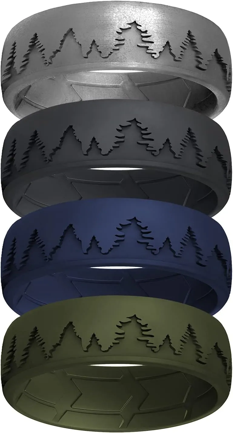 ROQ Silicone Rubber Wedding Ring for Men, Comfort Fit with Enhanced Breathability, Men's Wedding Band, Durable Rubber Engagement Band, Multi Packs, Multi Colors