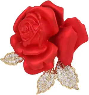 Rose Brooch Pins Rhinestone Lapel Red Flowers Brooches for Women Girls Fashion Jewelry Gift