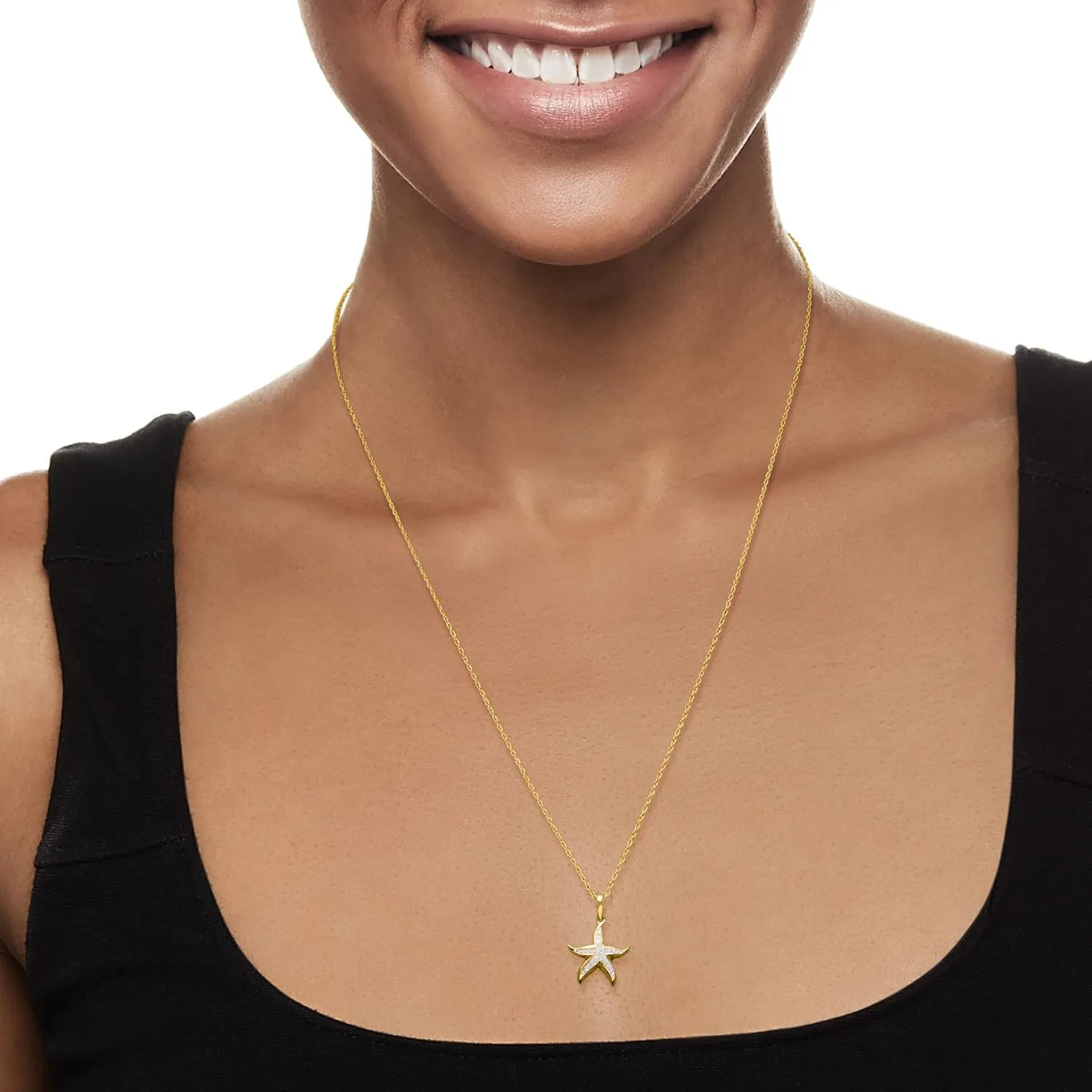 Ross-Simons 0.10 ct. t.w. Diamond Starfish Pendant Necklace in 18kt Gold Over Sterling