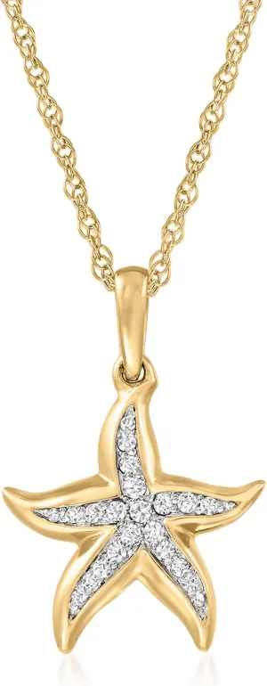 Ross-Simons 0.10 ct. t.w. Diamond Starfish Pendant Necklace in 18kt Gold Over Sterling