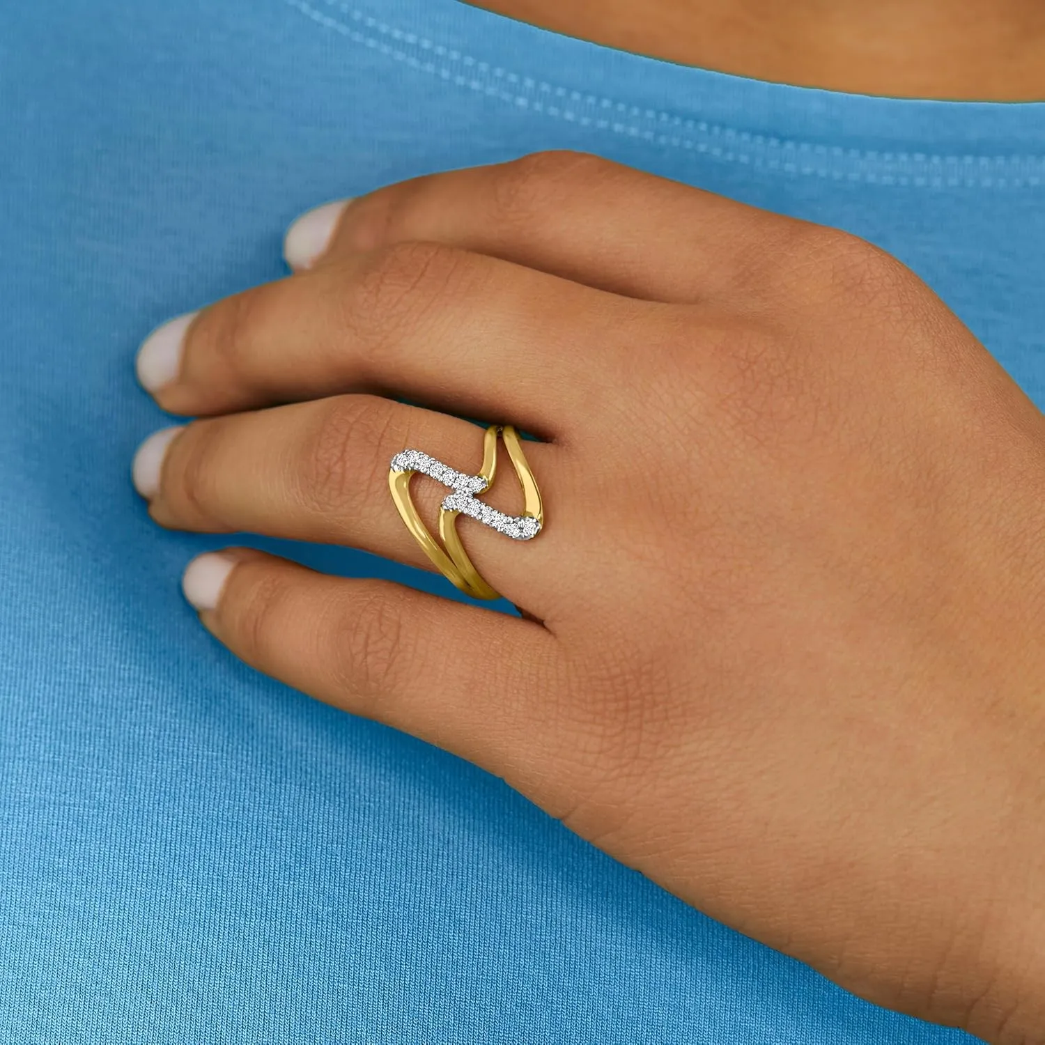 Ross-Simons 0.25 ct. t.w. Diamond Double-Wave Ring in 18kt Gold Over Sterling