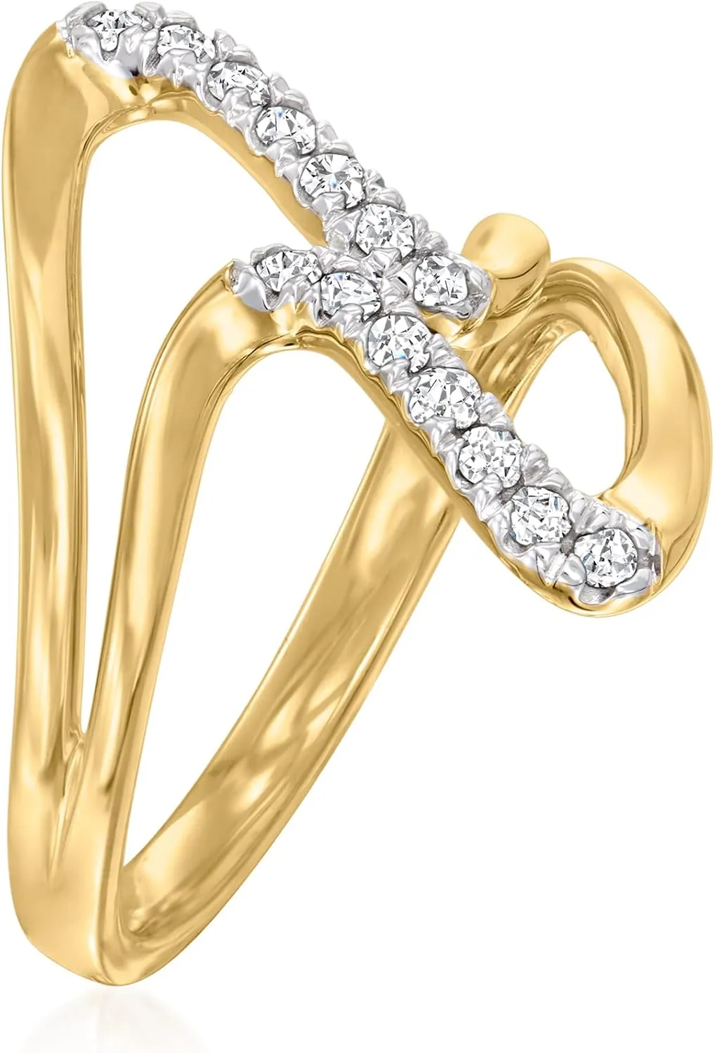 Ross-Simons 0.25 ct. t.w. Diamond Double-Wave Ring in 18kt Gold Over Sterling