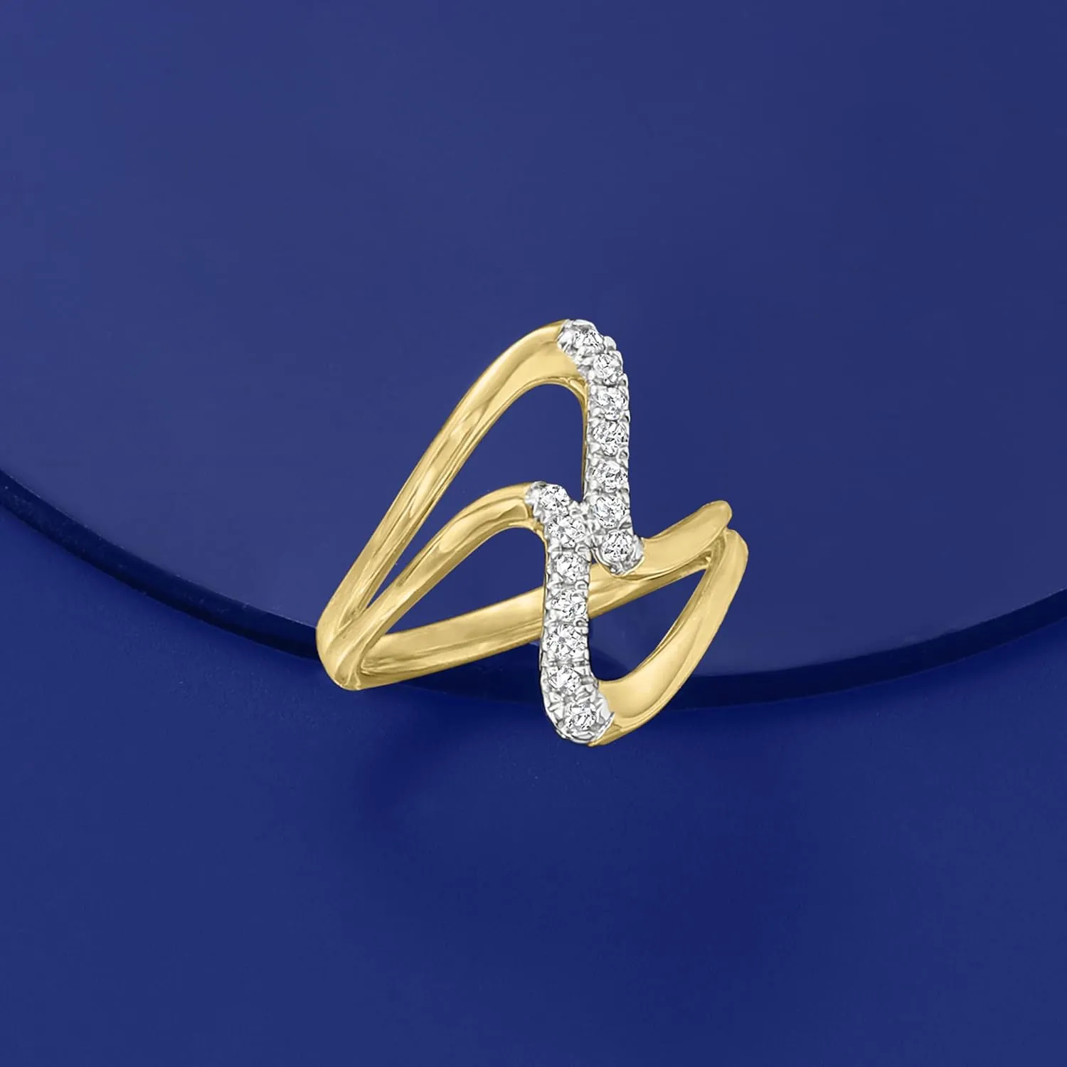 Ross-Simons 0.25 ct. t.w. Diamond Double-Wave Ring in 18kt Gold Over Sterling