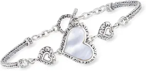 Ross-Simons 10x15mm Mother-Of-Pearl Bali-Style Heart Bracelet in Sterling Silver