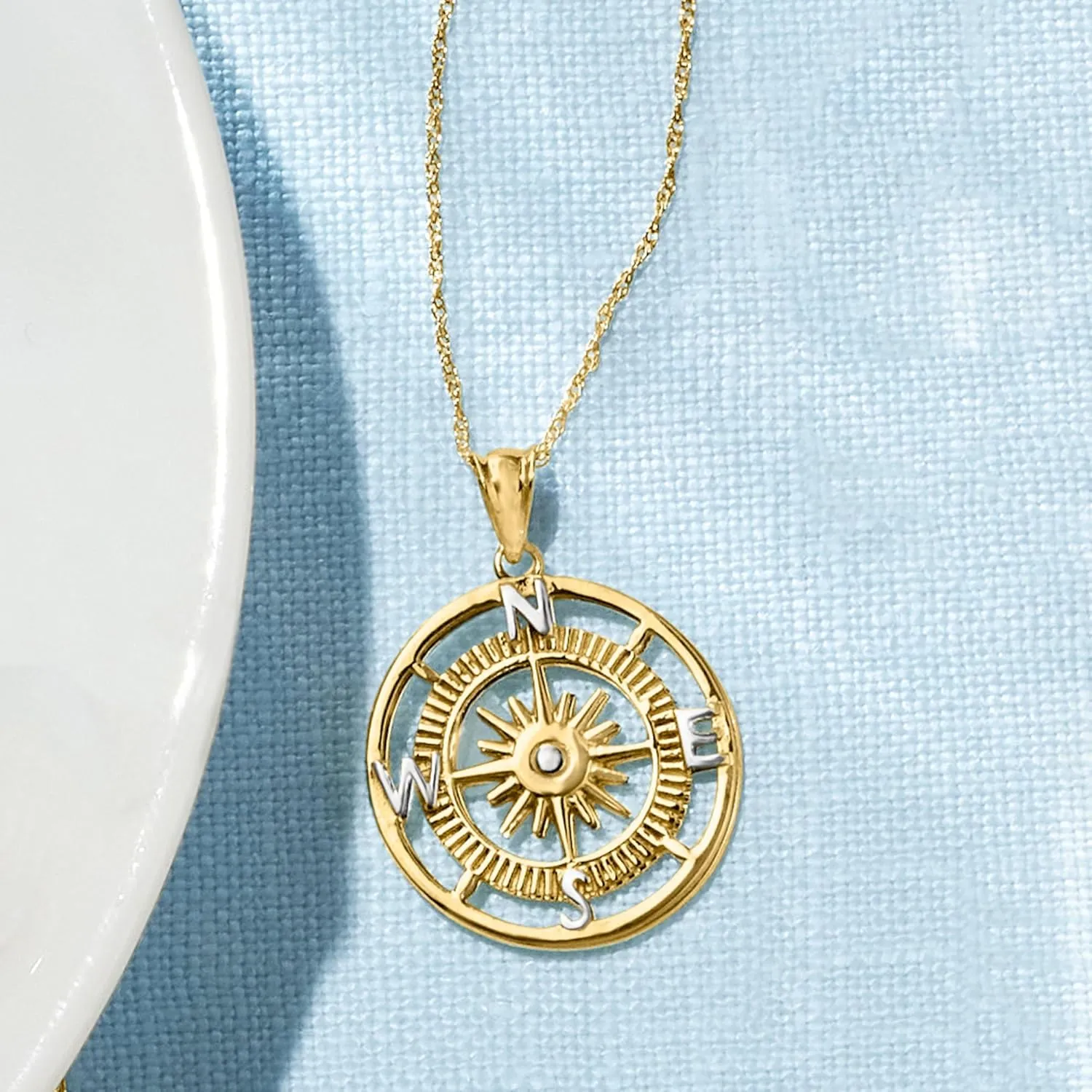 Ross-Simons 14kt Yellow Gold Compass Pendant Necklace
