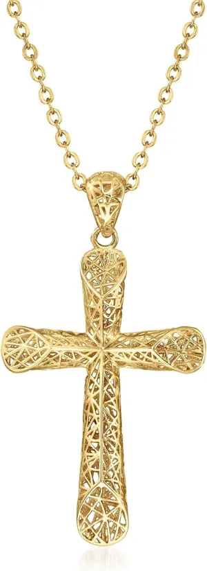 Ross-Simons 14kt Yellow Gold Openwork Cross Pendant Necklace
