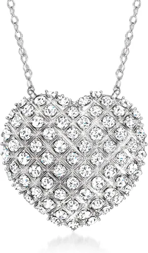 Ross-Simons 2.00 ct. t.w. Diamond Domed Heart Necklace in Sterling Silver