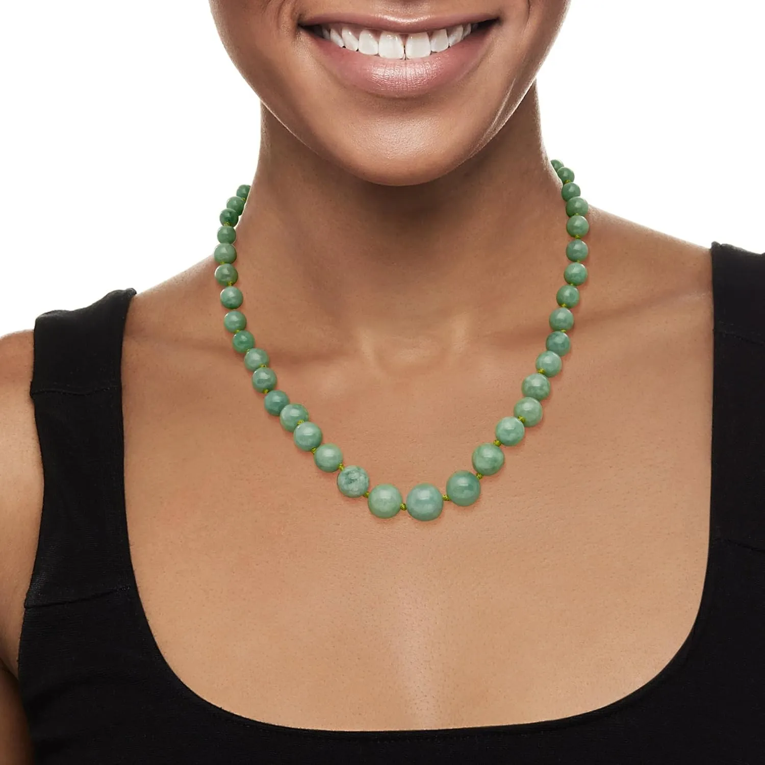 Ross-Simons 6-13mm Jade Bead Graduated Necklace With 14kt Yellow Gold