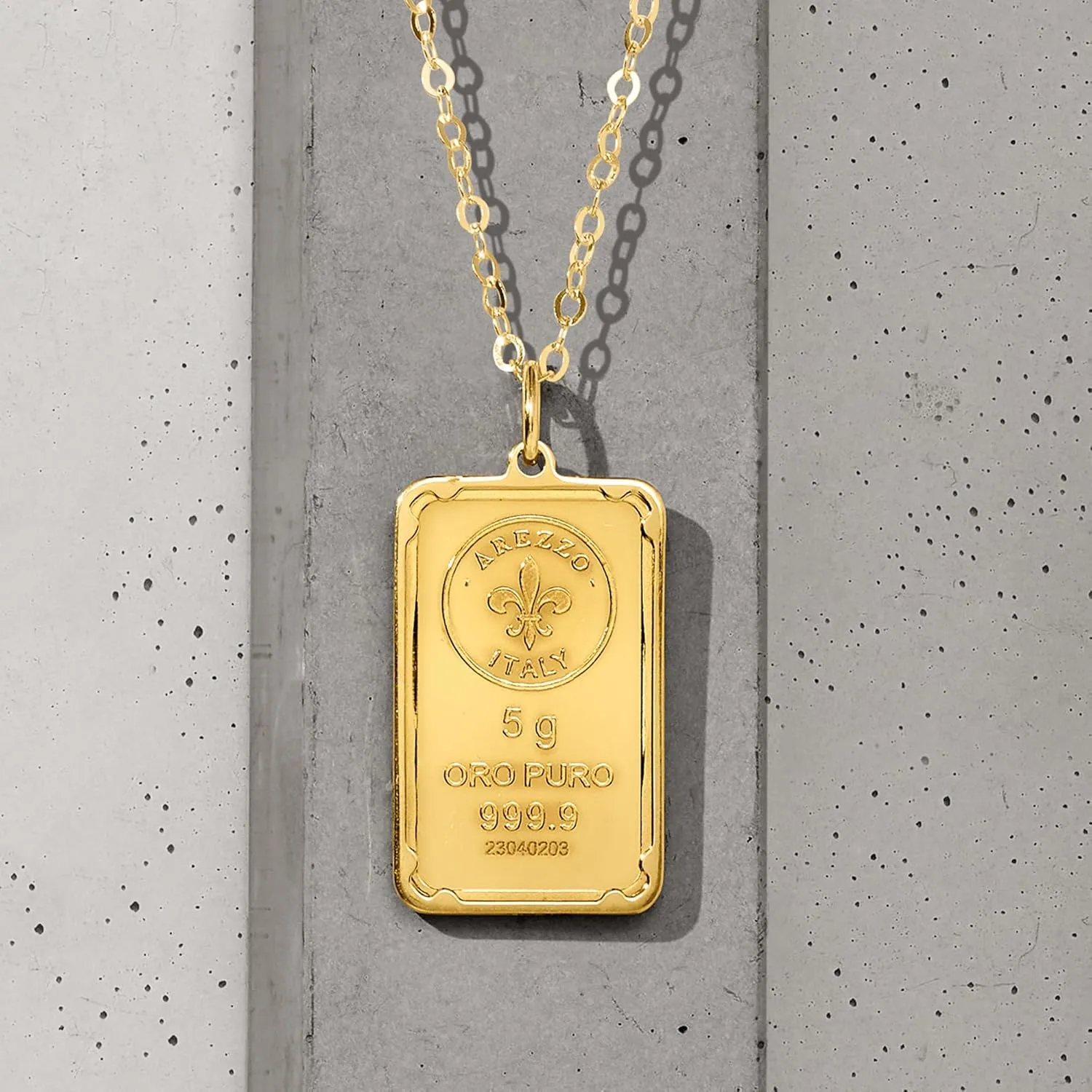 Ross-Simons Italian 24kt Yellow Gold Fleur-De-Lis 5-Gram Ingot Pendant Necklace With 14kt Gold Frame