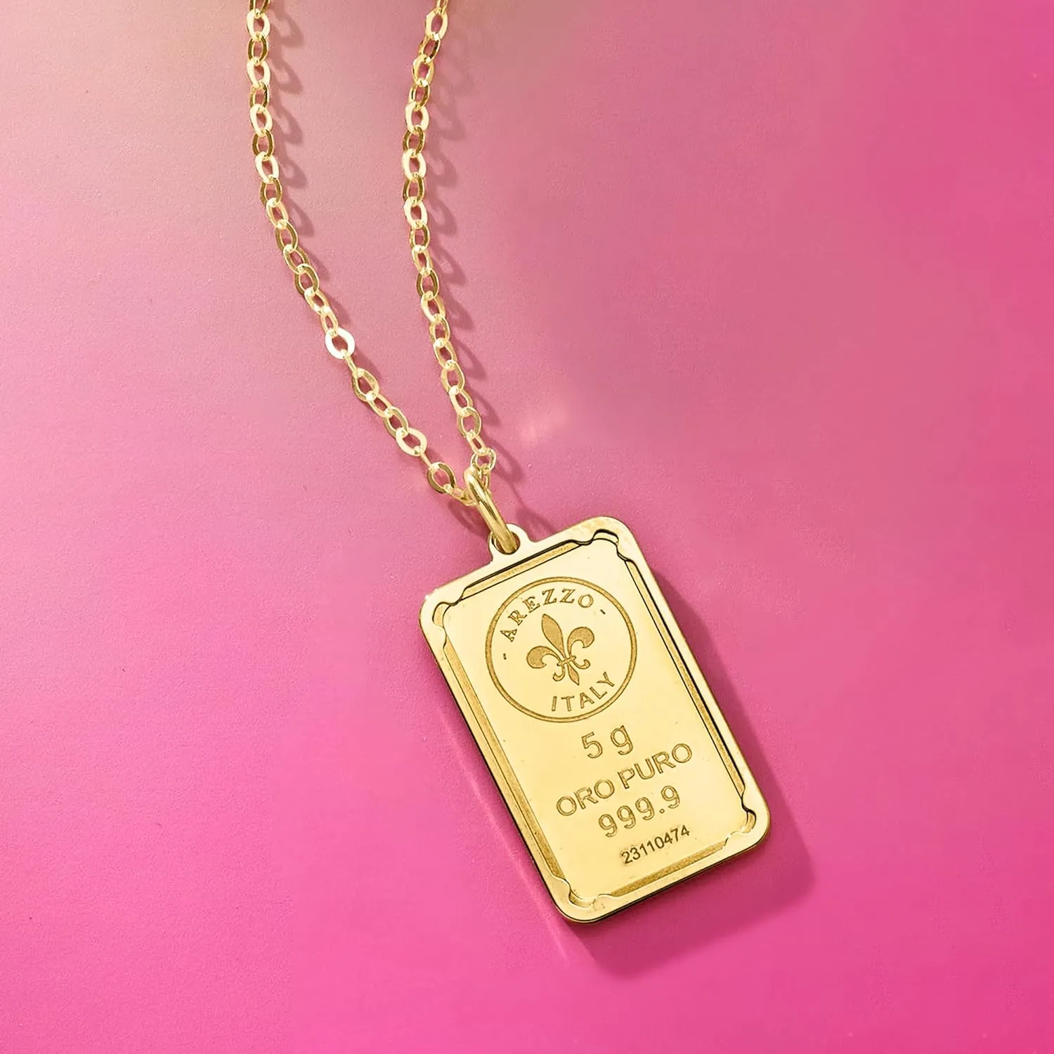 Ross-Simons Italian 24kt Yellow Gold Fleur-De-Lis 5-Gram Ingot Pendant Necklace With 14kt Gold Frame