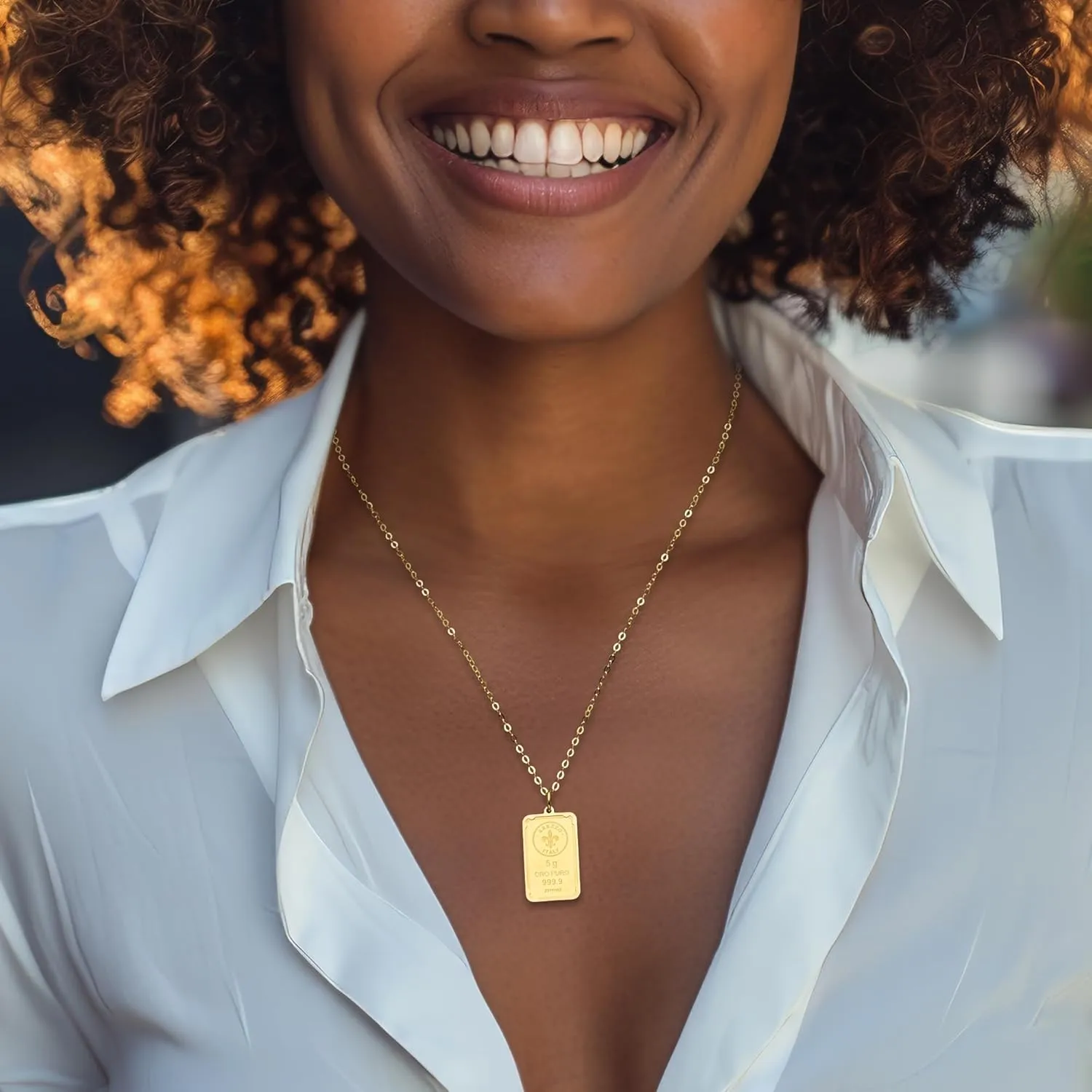 Ross-Simons Italian 24kt Yellow Gold Fleur-De-Lis 5-Gram Ingot Pendant Necklace With 14kt Gold Frame