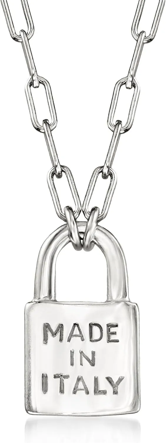 Ross-Simons Italian Sterling Silver Made in Italy Lock Paper Clip Link Necklace