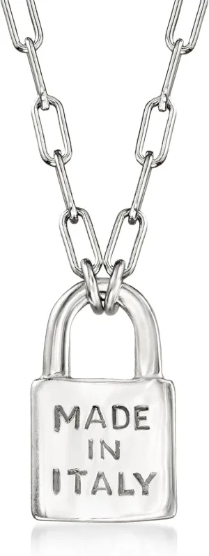 Ross-Simons Italian Sterling Silver Made in Italy Lock Paper Clip Link Necklace