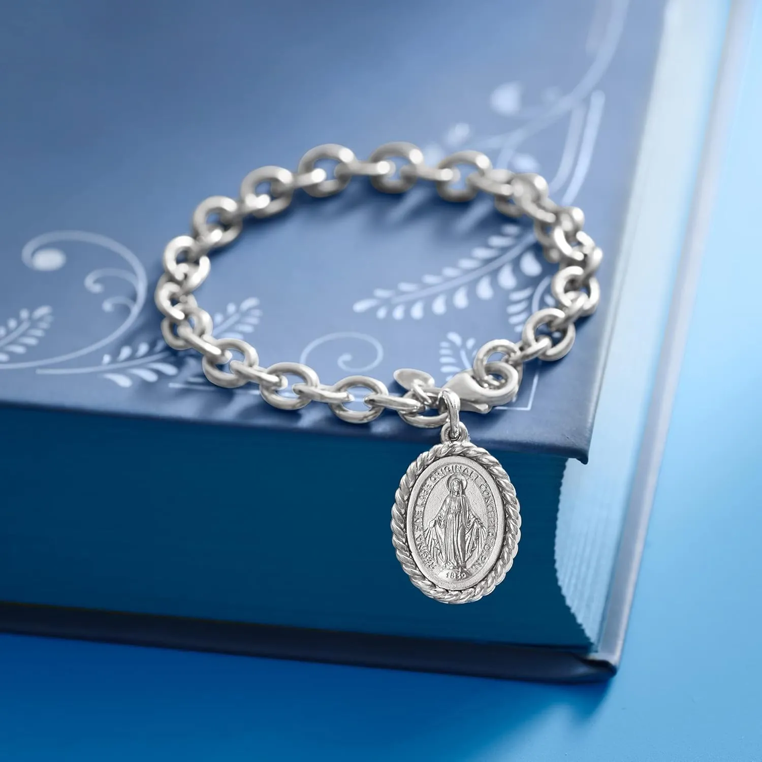 Ross-Simons Italian Sterling Silver Miraculous Medal Charm Bracelet