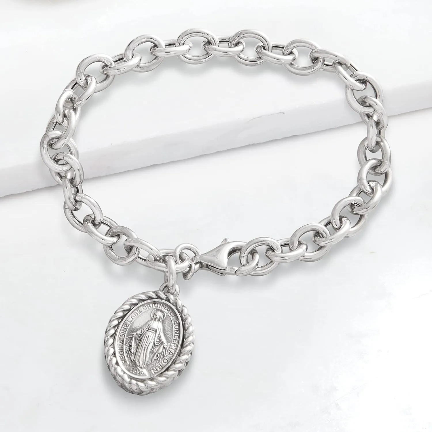 Ross-Simons Italian Sterling Silver Miraculous Medal Charm Bracelet