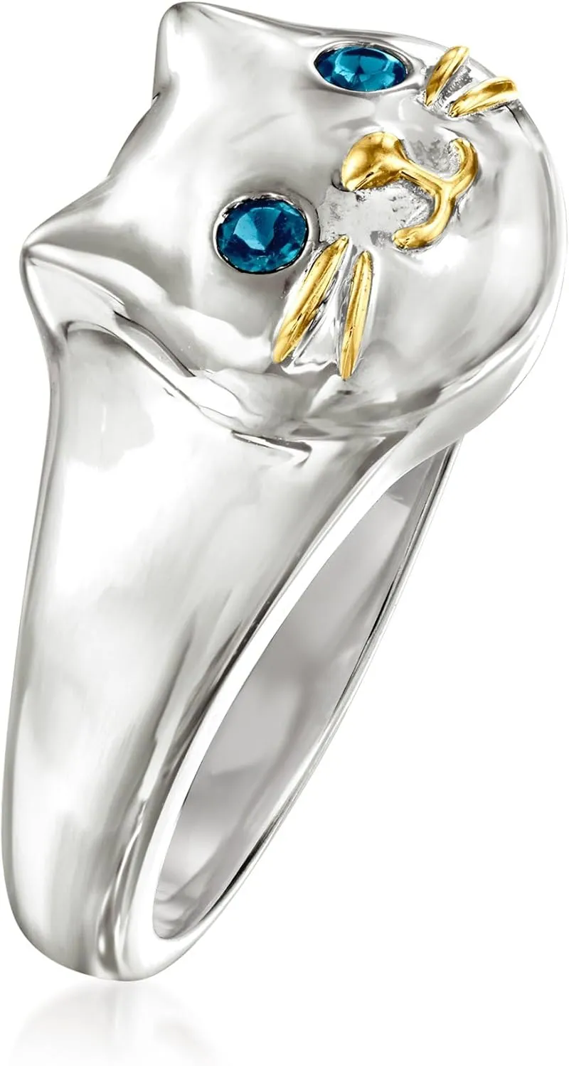 Ross-Simons London Blue Topaz Sterling Silver Cat Ring With 18kt Gold Over Sterling