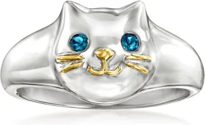Ross-Simons London Blue Topaz Sterling Silver Cat Ring With 18kt Gold Over Sterling