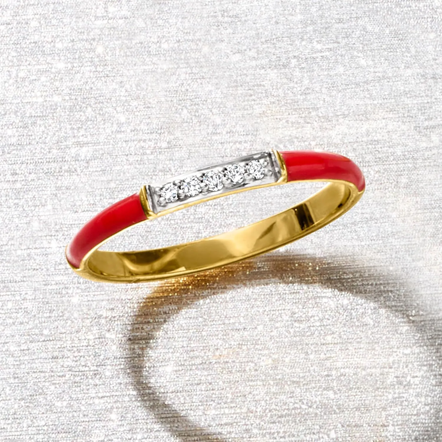Ross-Simons Red Enamel Ring With Diamonds in 18kt Gold Over Sterling