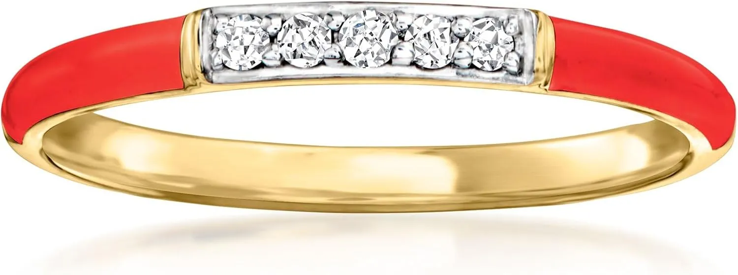 Ross-Simons Red Enamel Ring With Diamonds in 18kt Gold Over Sterling