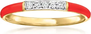 Ross-Simons Red Enamel Ring With Diamonds in 18kt Gold Over Sterling