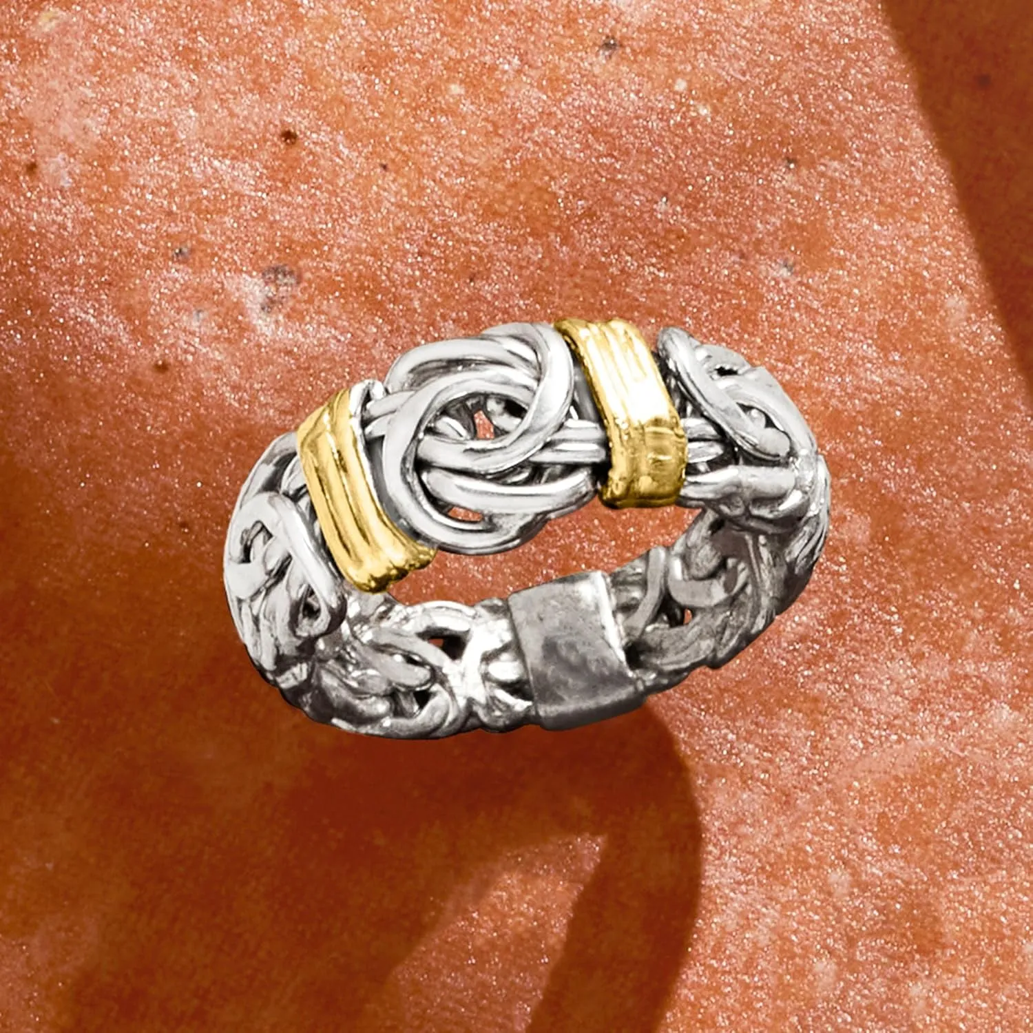 Ross-Simons Sterling Silver Byzantine Ring With 14kt Gold Stations