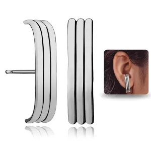 Rowe Suspender Earrings | Sterling Silver Line Bar Cuff Stud Earrings | Geometric Suspension Earrings, Wrap Earrings | Everyday Statement Jewelry