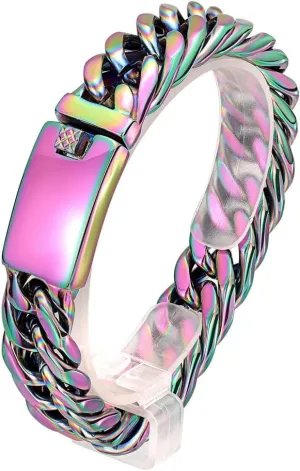 ROWIN&CO Stainless Steel Curb Cuban Link Bracelets for Men, Black/18K Gold/Silver/Rainbow, Nickel-free, Wristchain for Men, Hip hop Jewelry Thick Bracelet Chain, W: 16mm, L: 8"/8.5"/ 9.5"