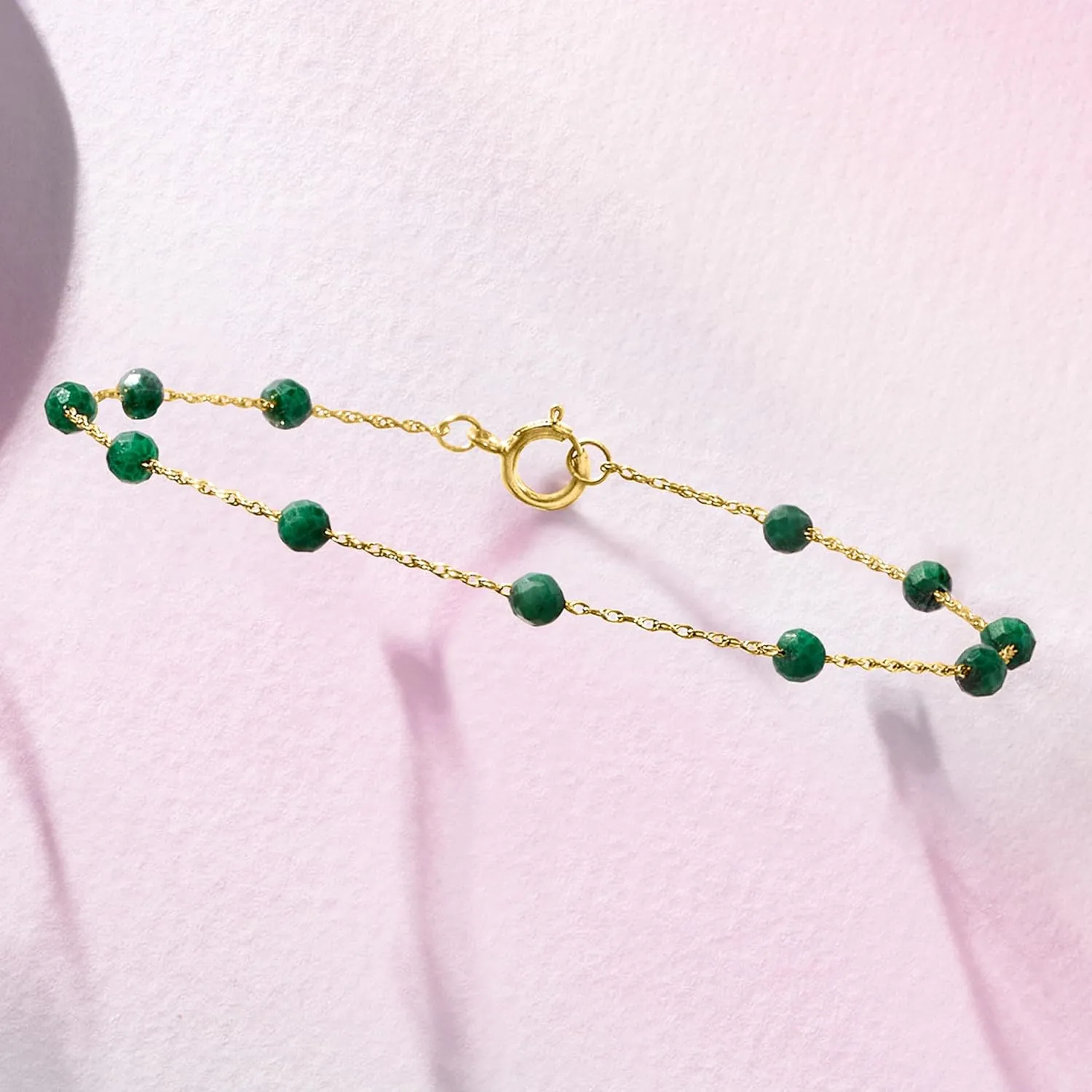 RS Pure by Ross-Simons 1.60 ct. t.w. Emerald Bead Station Bracelet in 14kt Yellow Gold