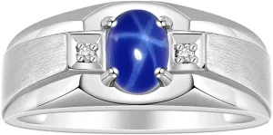 Rylos Men's Rings Classic Design 7X5MM Oval Gemstone & Sparkling Diamond Ring - Color Stone Birthstone Rings for Men, Sterling Silver Rings in Sizes 8-13.