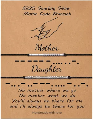 S925 Sterling Silver Morse Code Bracelets for Women, 2pcs Morse Code Bracelets Set Pinky Promise Matching Bracelets for Couples Friends Friendship Bracelets Valentine's Day Birthday Gifts for Women