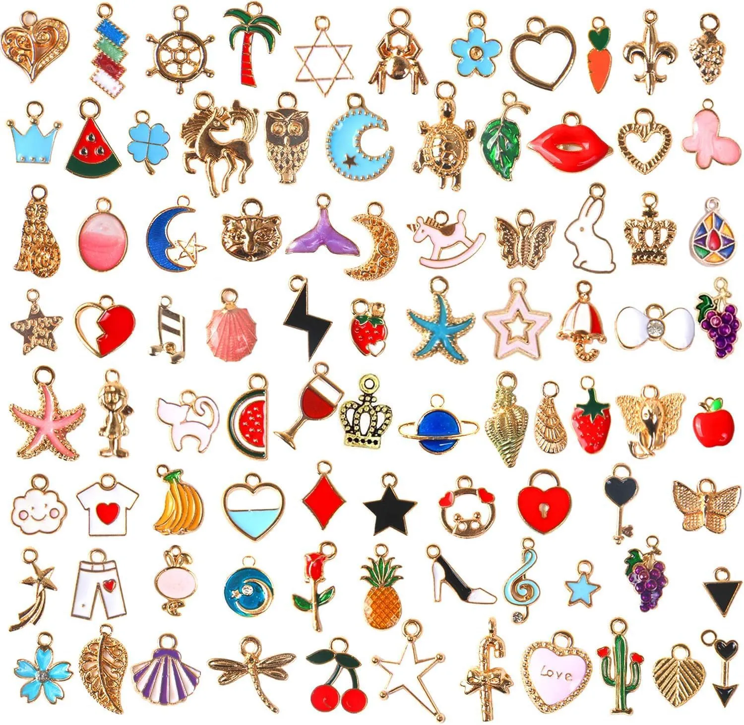 SANNIX 110pcs Assorted Gold Plated Enamel Pendants Necklace Bracelet Charms for Jewelry Making